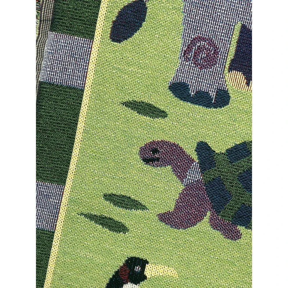Woven Nursery Baby Blanket Throw Wall Tapestry Zoo Jungle Animals Safari Green
